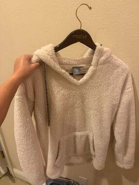 Daisy Fuentes Fit Sherpa Teddy Hoodie Cream Fuzzy Pullover S
